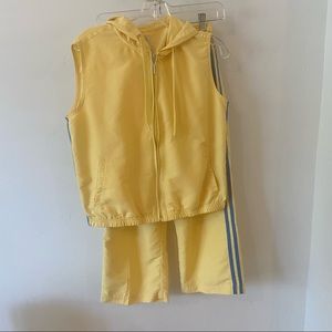 Two Piece Track Set Vintage Sleeveless Sz Medium yellow with blue stripes